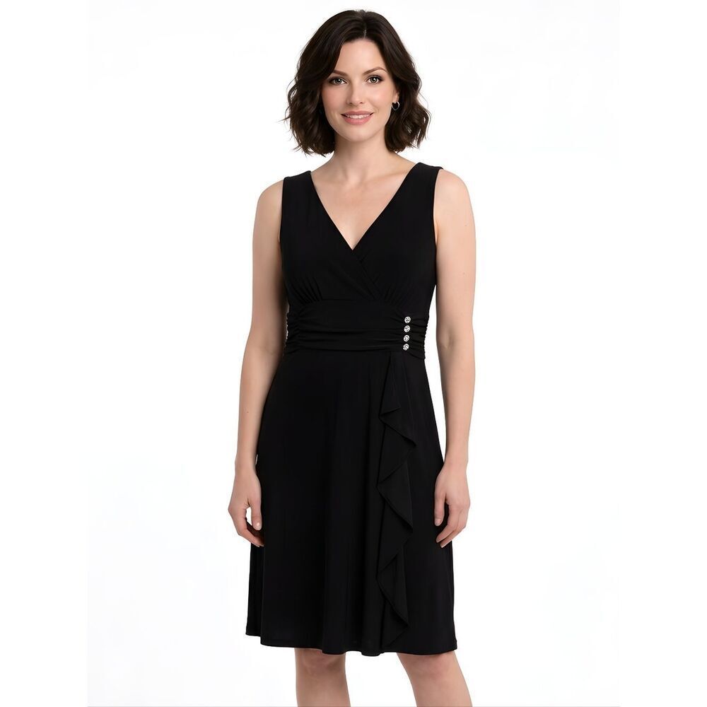Jessica Howard Black Sleeveless Ruffle Midi Dress Size 8 Petite